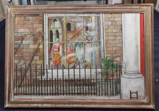 John Blight Incident - Adoration view through a Lewes window 24 x 36in.